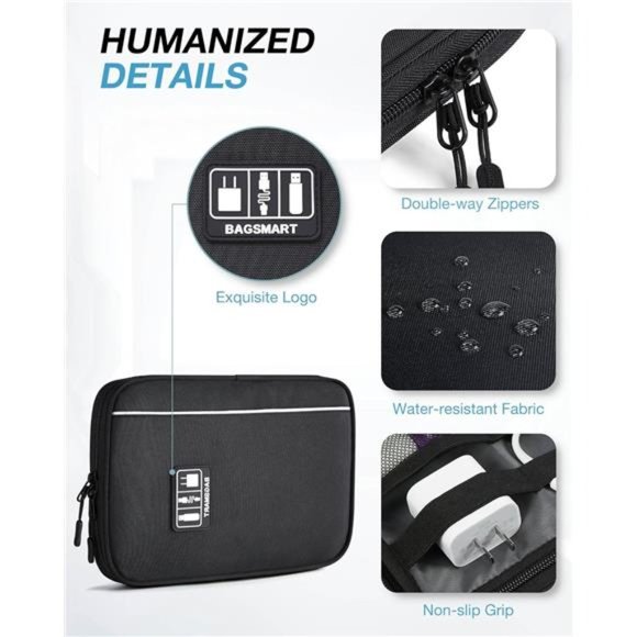 BAGSMART Electronics Organizer Travel Case, Small Cable Organizer Bag, Black - Picture 4 of 6